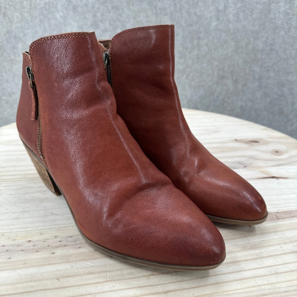 Frye Judith Ankle Boots Womens 10 Cognac Brown Leather Pointed Toe Block Heel - Picture 3 of 10